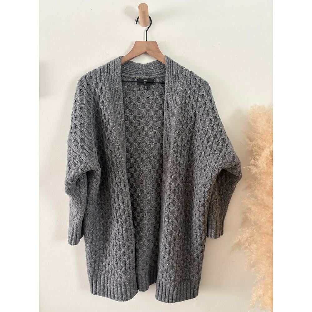 Banana Republic Bariloche Honeycomb Cardigan Medium Gray Textured Open Front - Picture 2 of 6